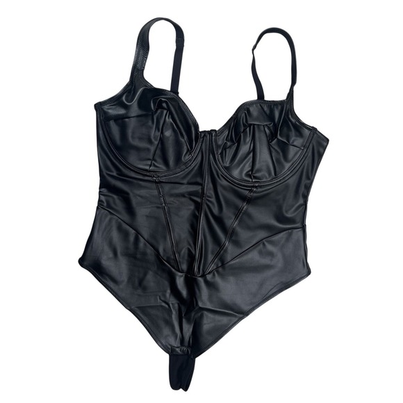 Popilush Tops - New‎ Popilush Black Faux Leather Thong Bodysuit  Sz 3x Shapewear Tummy Control
